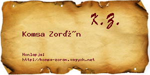 Komsa Zorán névjegykártya